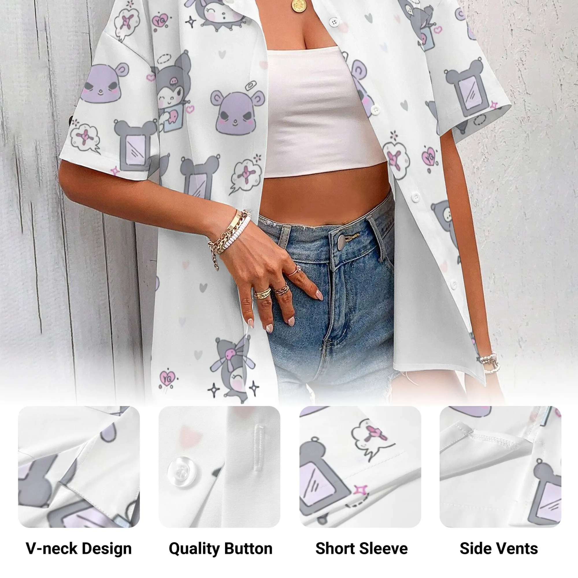 Kuromi 셔츠 소녀 대형 티셔츠 여성 의류 Kuromi 셔츠 소녀 11 ~ 12 세 어린이 한국어 리뷰 많은 옷