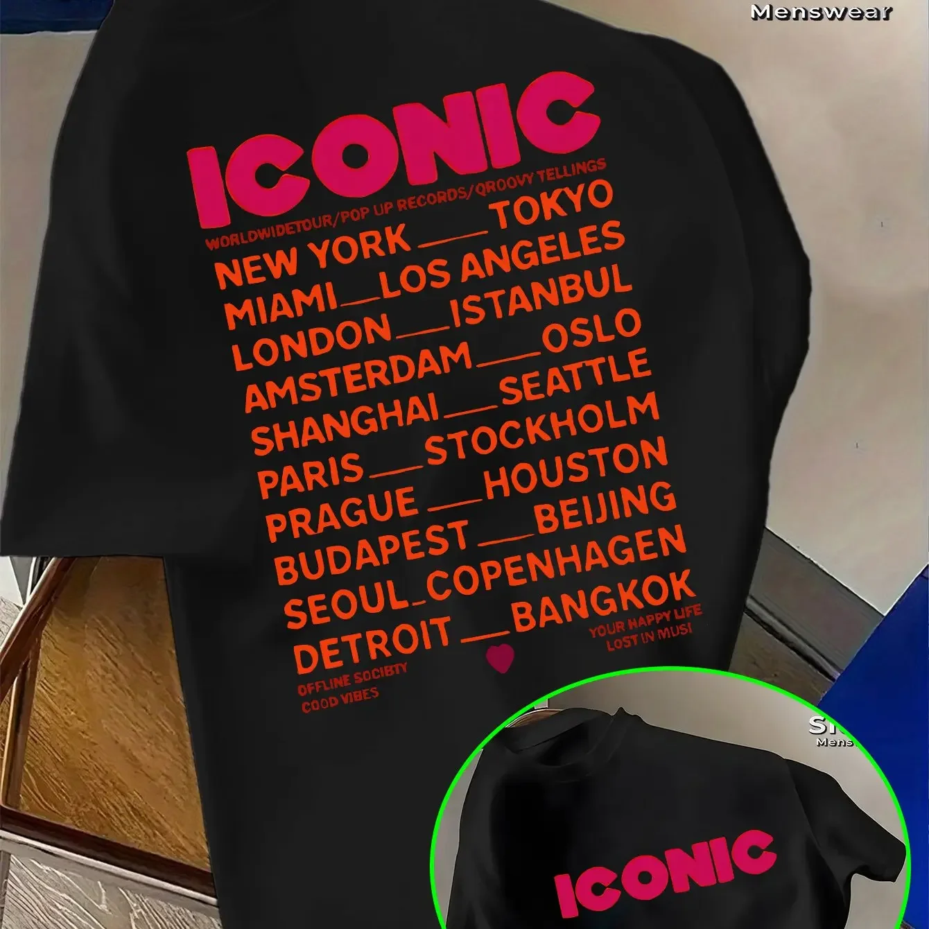 Men's Iconic World City Graphic T-shirt Summer Casual Loose Street Style Short-sleeved T-shirt Breathable 100% Cotton Top