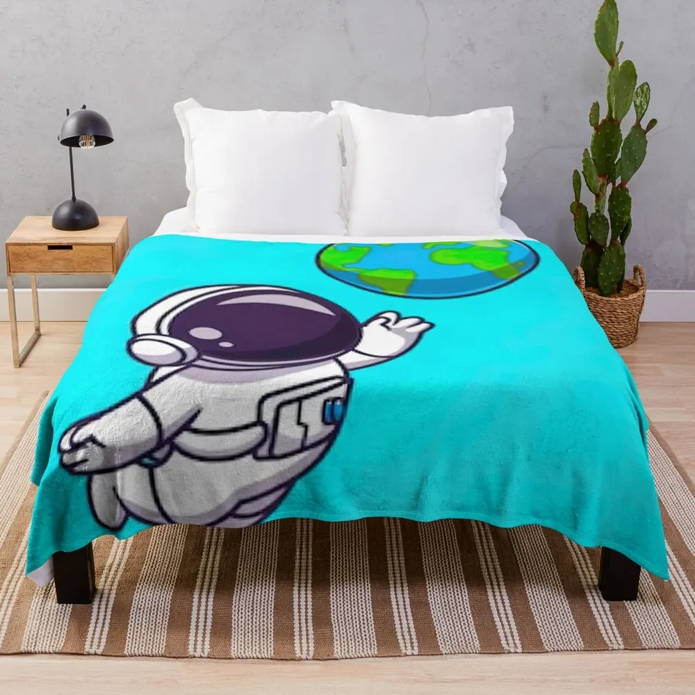 Cartoon Astronaut Flannel Throw Blanket Out Space Star Theme Blanket King Queen Size for Bed Sofa Couch Lightweight Soft Gift