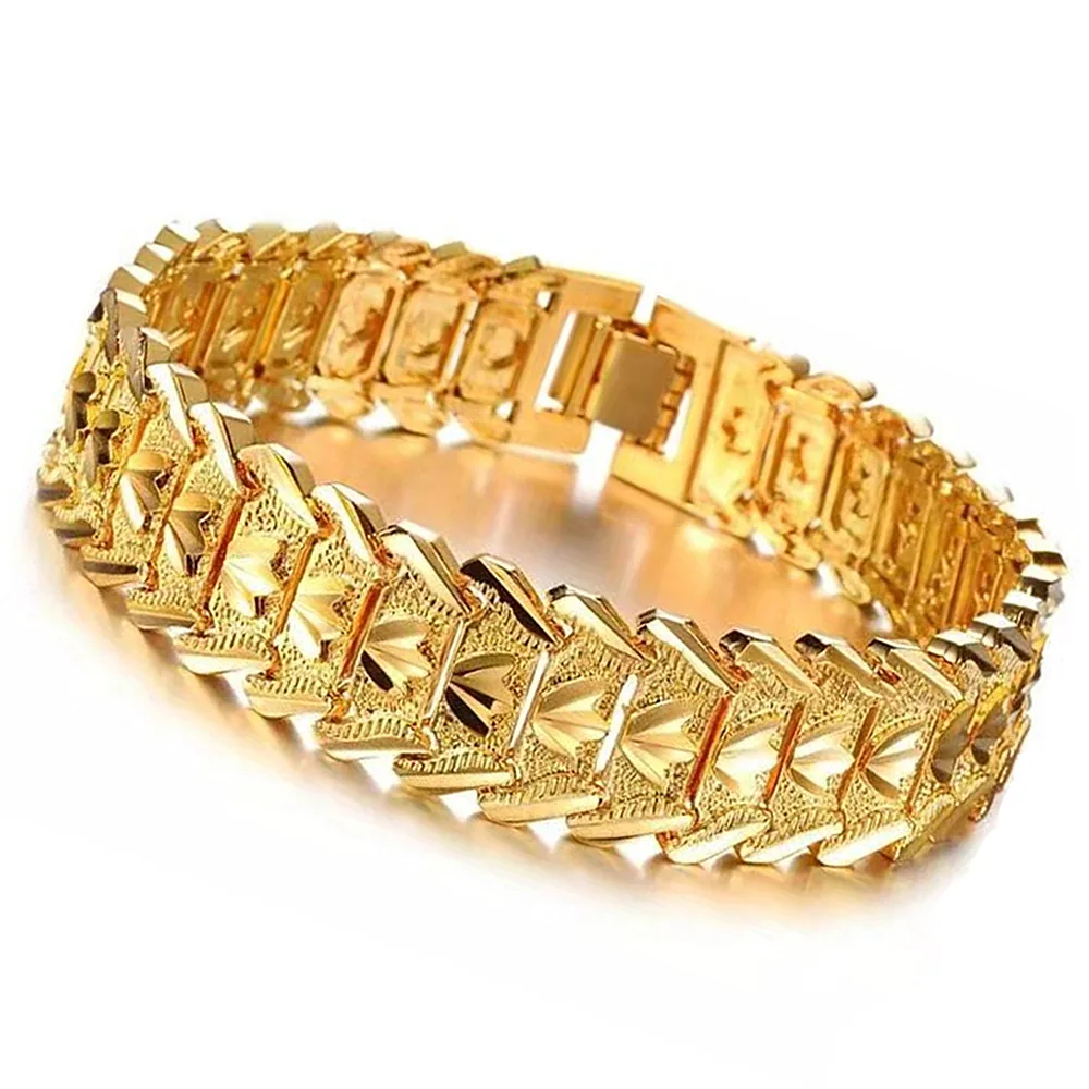 21cm Retro Fashion European Coin Gold-plated Jewelry Copper Plating 24K Gold Men\'s Wide Version Bracelet Watch Chain Wholesale