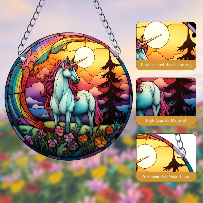 Colorful Unicorn Stained Windows Hangings Suncatcher Suncatchers Window Ornament Panel Sun Catcher Wall Hanging Decor