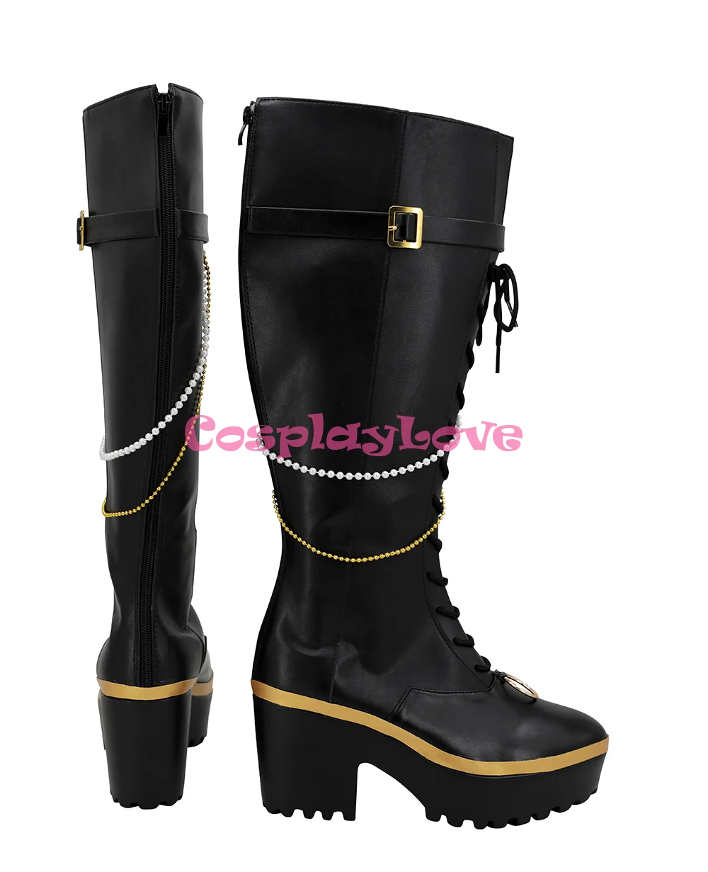 CosplayLove Gra Ensemble Stars Hakaze Kaoru Czarne Buty Cosplay Długie Kozaki Skórzane Świąteczne Szyte na Miarę