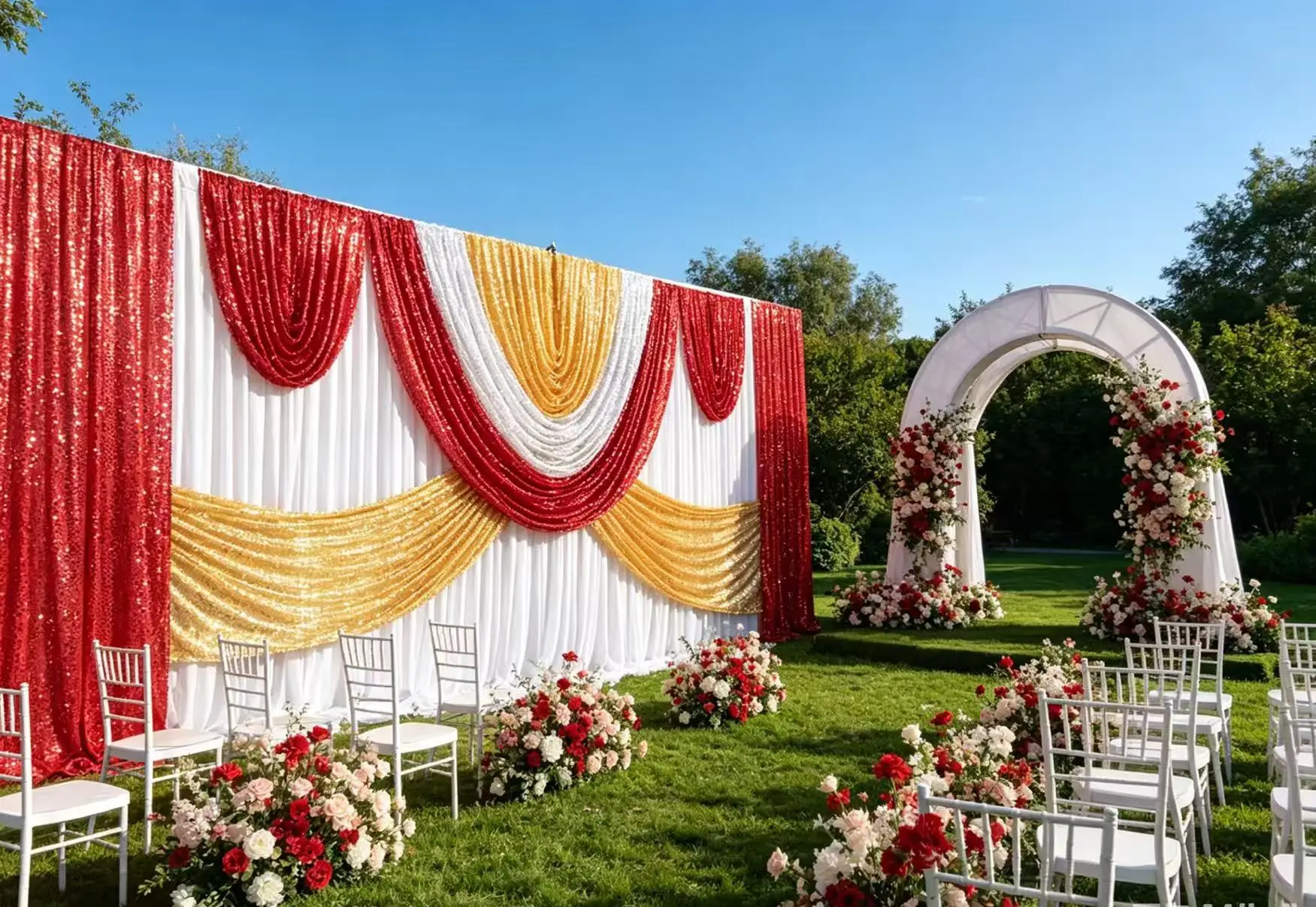 

Custom Wedding Party Panel Decoration Curtain With Sequins Valance Drape Stage Background Drapery Church Event Photo Backdrop