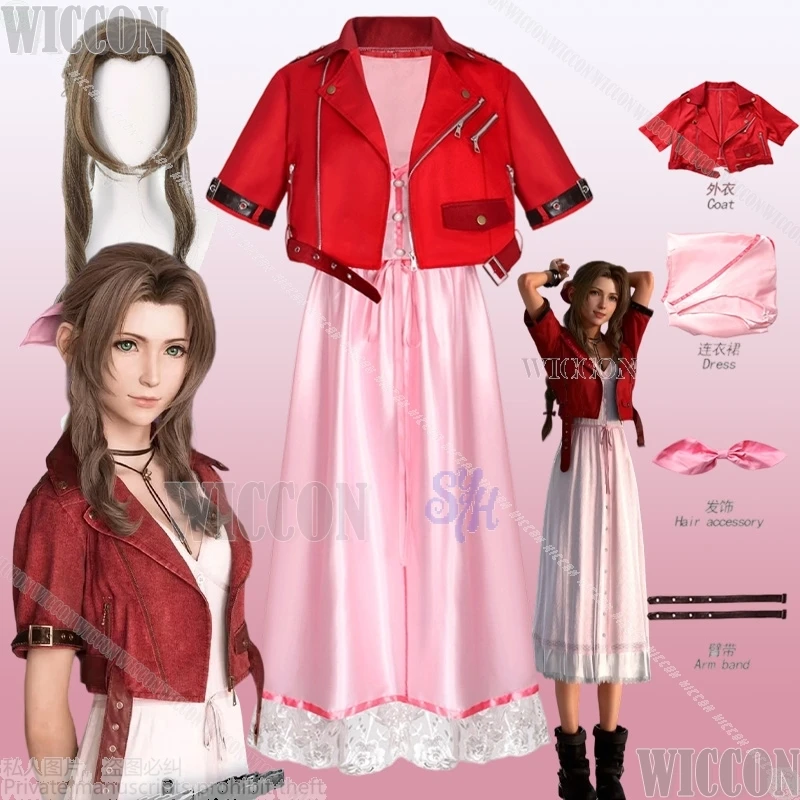 

Aerithhh Косплей Фэнтези-игра FFF7 Одежда Kawaii Красное короткое пальто Сексуальное розовое длинное платье Леди Девушки Хэллоуин Карнавальный наряд для вечеринки