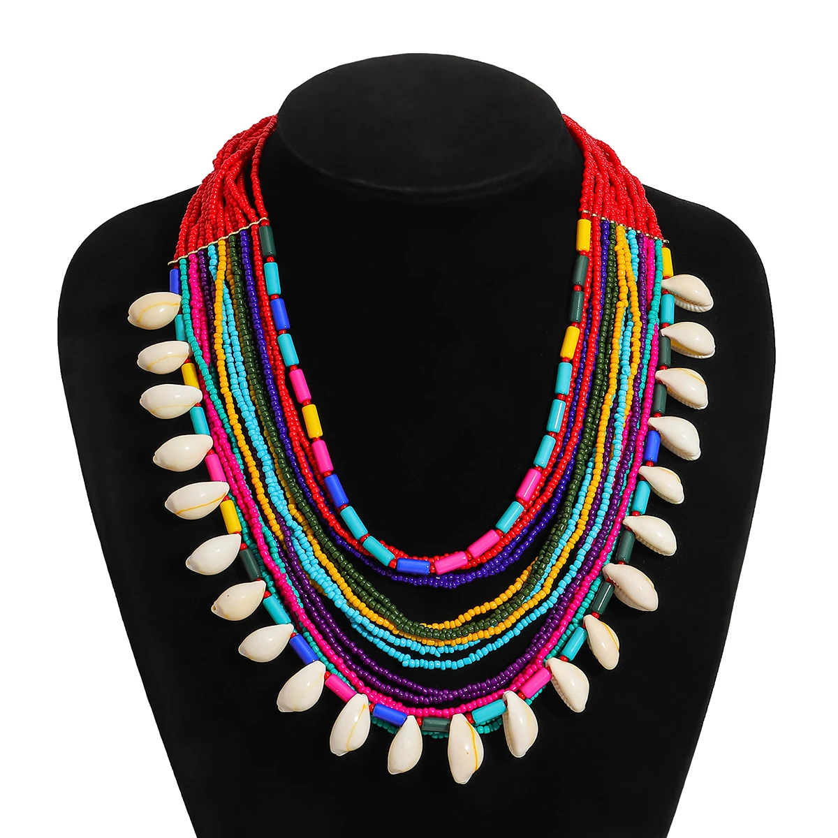 

ZAA New Fashionable Handcrafted Shell Necklace Handmade Multi-Layer Layered Colorful Beads Simple Design Neck Jewelry