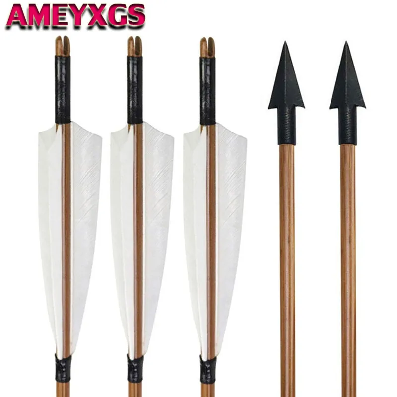 

6pcs 32inch Archery Bamboo Arrows 8mm Hunting Bamboo Arrow With 5" Turkey Feather For Bow Outdoor Hunting Shooting Accessories