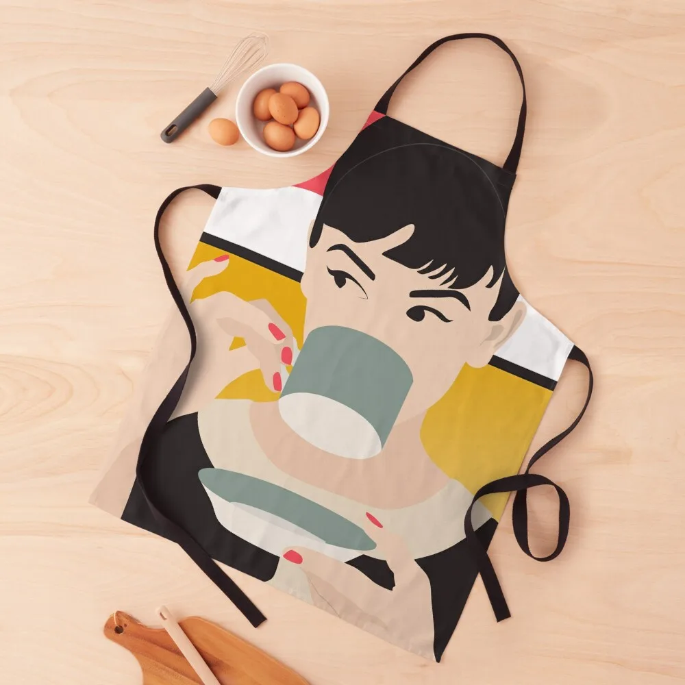 Audrey Hepburn Drinking Tea Apron beauty master christmas 2024 for home useful pieces Kitchen Kawaii Accessories Apron