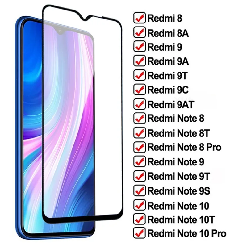 

100D Protection Glass For Xiaomi Redmi 8 8A 9A 9AT 9C NFC Screen Protector For Redmi Note 8 9 10 Pro 8T 9T 10T 9S 10S Glass