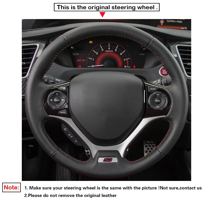 Black Faux Suede Leather Car Steering Wheel Cover for Honda Civic Si 2014-2015