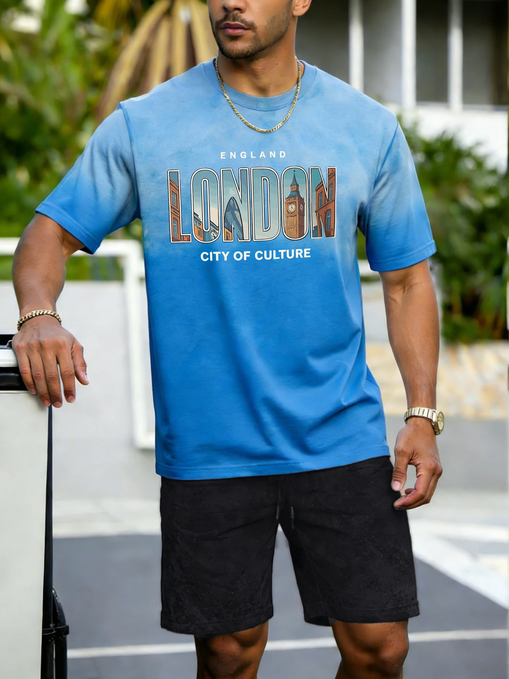 

Новый мужской комплект с принтом London City: футболка с эффектом тай-дай, летняя удобная футболка, уличная мода, повседневные короткие штаны, мягкая хлопковая одежда