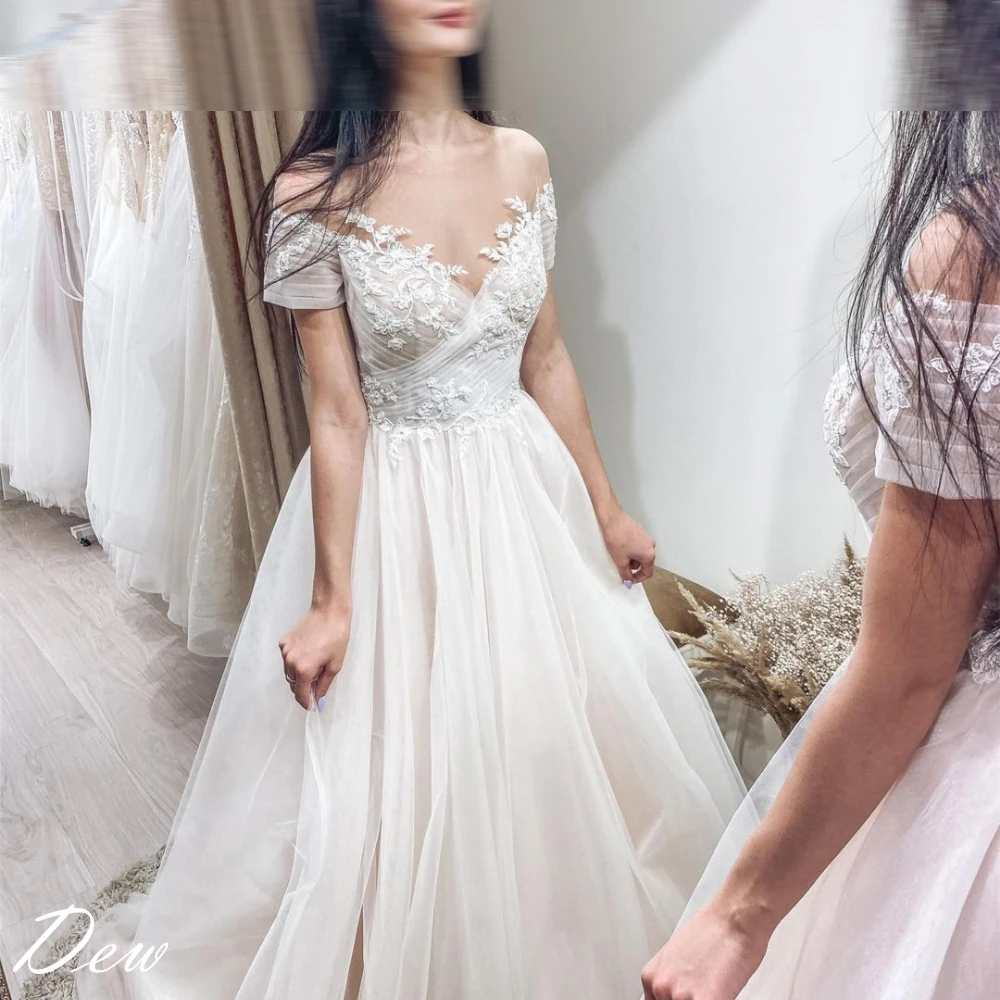 カスタマイズされたホワイトチュール絶妙なアップリケモダンなウェディングドレス高品質ブライダルパーティー繊細な恋人のブライダルドレス