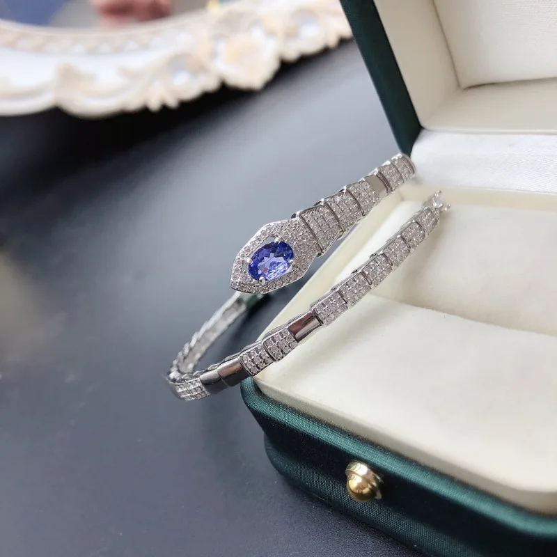 Natural Tanzanite Simple Bracelet S925 Sterling Silver With Certificate Fine Charm Weddings Jewelry for Women