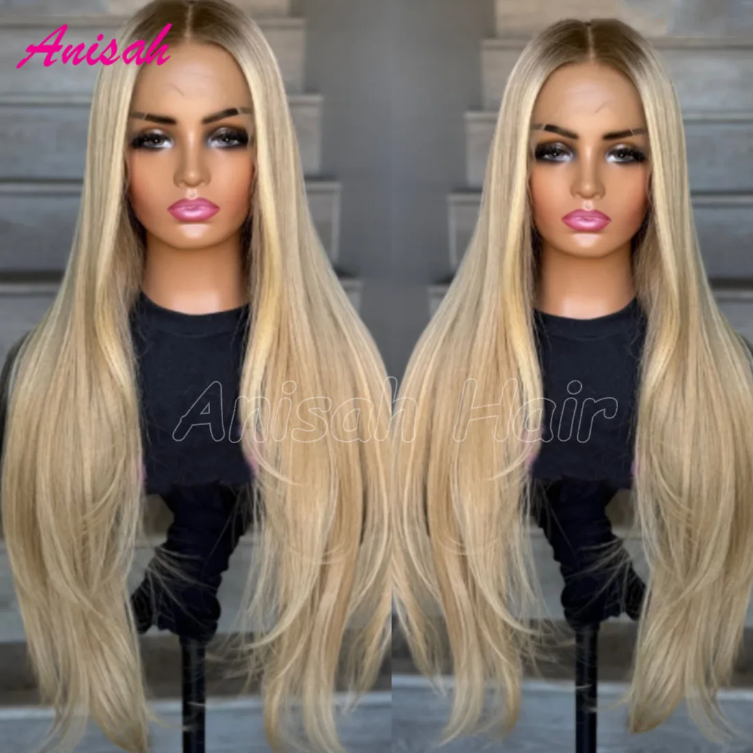 

Парик из натуральных волос омбре-блонд для женщин, 13x6, с прозрачной кружевной основой 13x4, предварительно выщипанный, с прямой кружевной линией роста волос