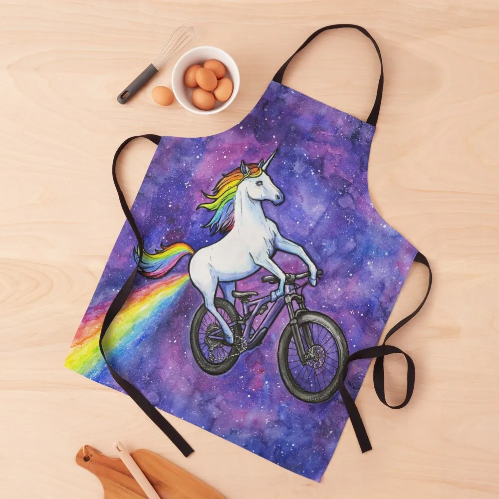 

Space Unicorn on Bike Riding Rainbow Apron Kitchen Handle For Women Kitchen Items Apron