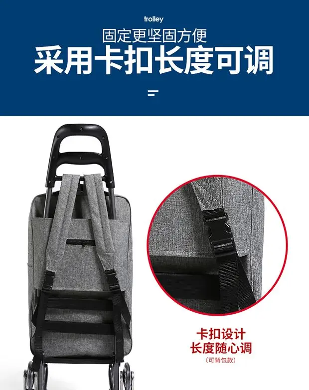 Folding Shopping Cart with Storage Bag Backpack Portable Stair Climbing Durable Steel Frame Trolley for Travel Picnic Luggage