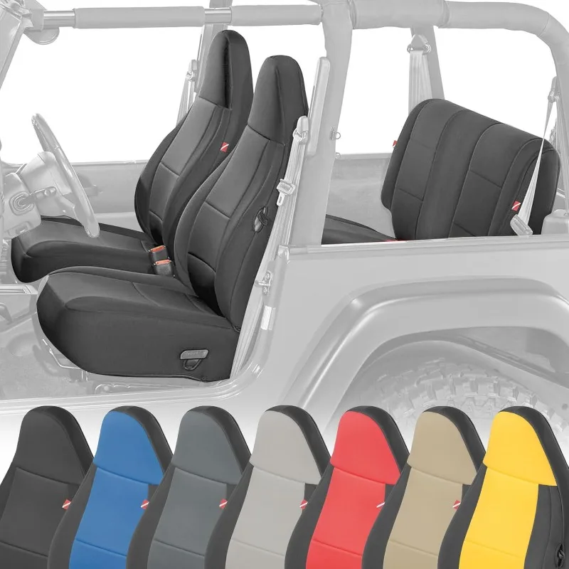 

Комплект чехлов на сиденье — подходит для Jeep TJ 1997-2006 Wrangler — комплект переднего и заднего сиденья — водонепроницаемое индивидуальное сиденье Cove