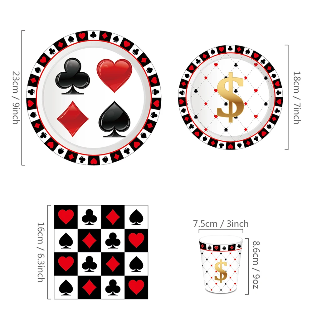 Casino Poker Karten Party Geschirr Pappteller Becher Banner Servietten für Casino-Nacht Las Vegas Geburtstag Party Dekoration Zubehör – Detail 5