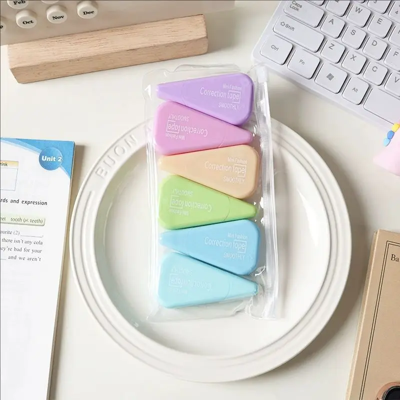 Correction Tape Set Gradient Morandi Macaron Color Kawaii White Out Roller Smooth No Break PET Tape Portable Student School Offi