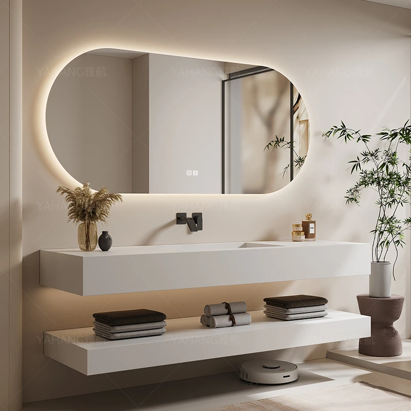 Slate integrated basin bathroom cabinet combination set bathroom washbasin single and double basin washbasin hand sink seamless