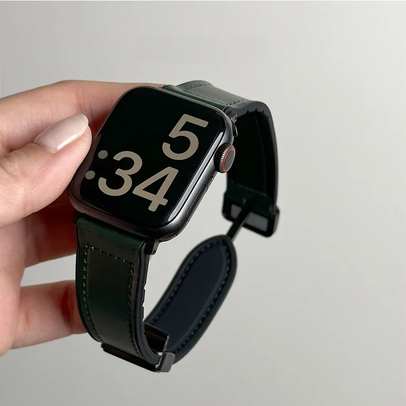 Leer + siliconen band voor Apple Watch Band Ultra 49 mm 44 mm 45 mm 41 mm 46 mm 40 mm 42 mm Magnetische armband iwatch Series 10 9 8 7 6