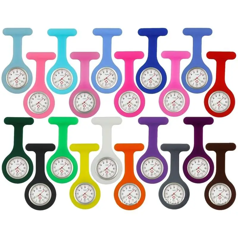 10pcs/lot New Soft silicone nurse doctor pocket watches fashion hospital medical brooch pins pandant gift watches for women mens