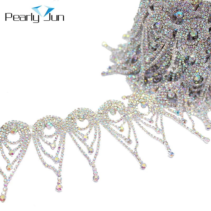 Peacock Drop Long Tassel Crystal Rhinestone Fringe Trim Crystal Decorative Chain Wedding Dress Accessories ML076