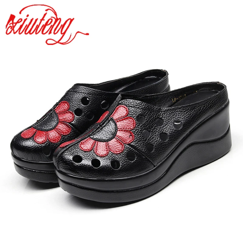 Xiuteng Brand Women 2022 Genuine Leather Slippers Summer Platform shoes For Women Fashion Outdoor Sandals Male Plus Size 41