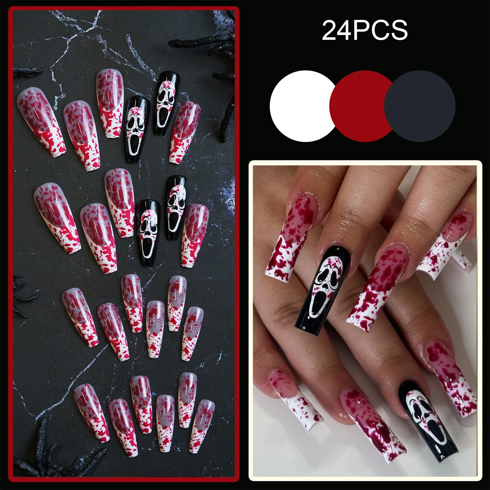 24pcs Blood Color Halloween Fa - Nail Art Fake Nails ulasan dan harga