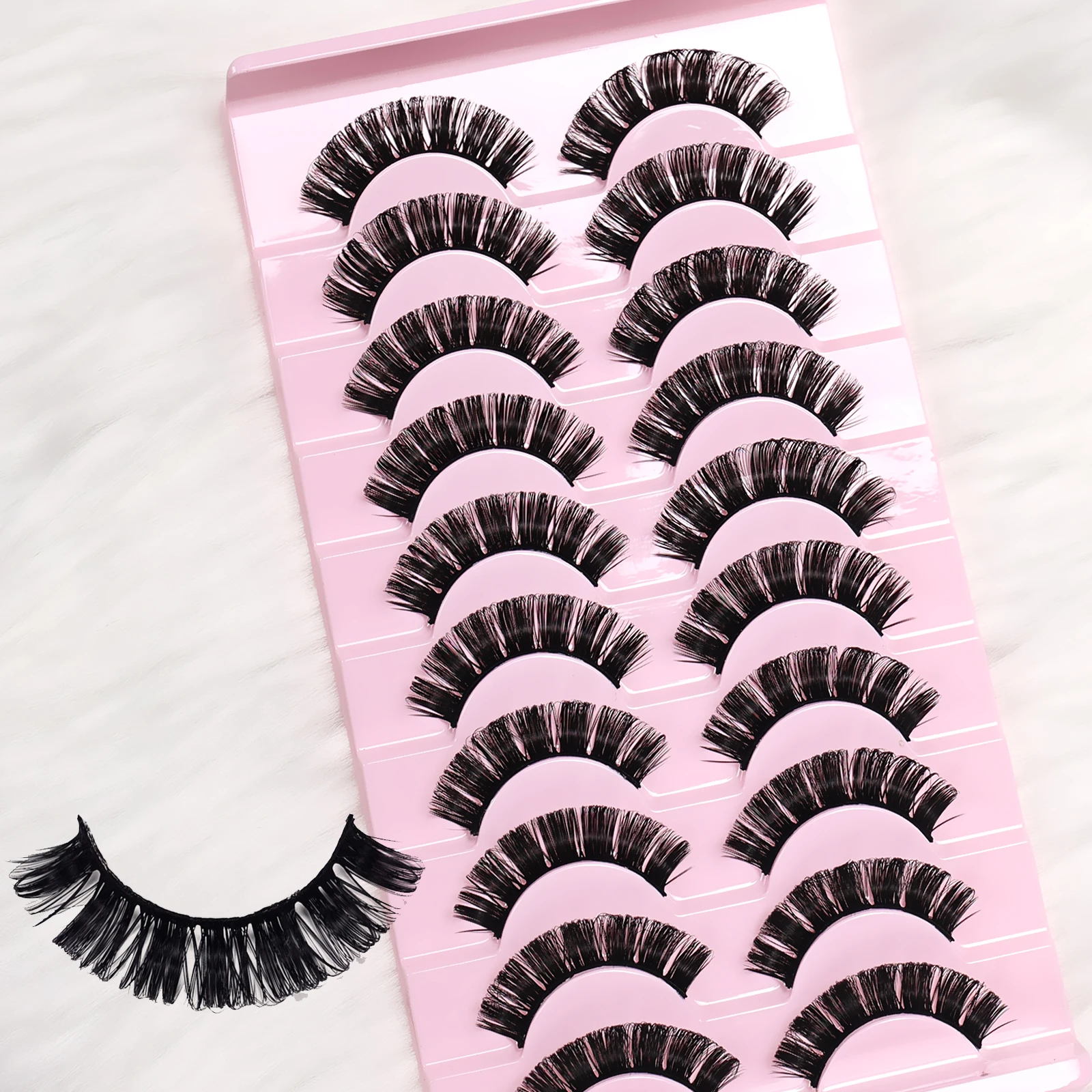 10쌍의 푹신하고 가벼운 인조 속눈썹, 재사용 가능하고 부드럽고 가벼우며 초보자도 쉽게 적용할 수 있는 데일리/파티/데이트 메이크업