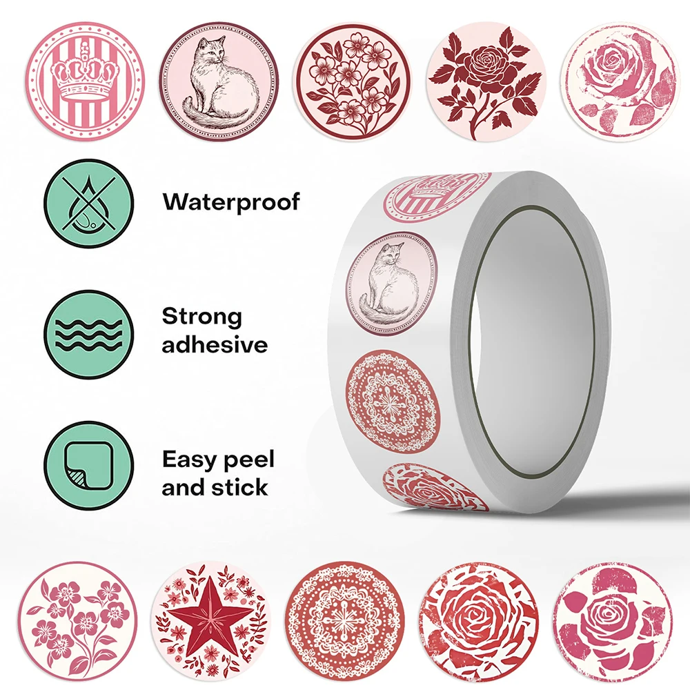 500 sztuk/rolka Urocze Różowe Naklejki z Kotami i Kwiatami, Wodoodporne, Dekoracyjne, do Planera, Dziennika, Kawaii, Naklejki Ozdobne