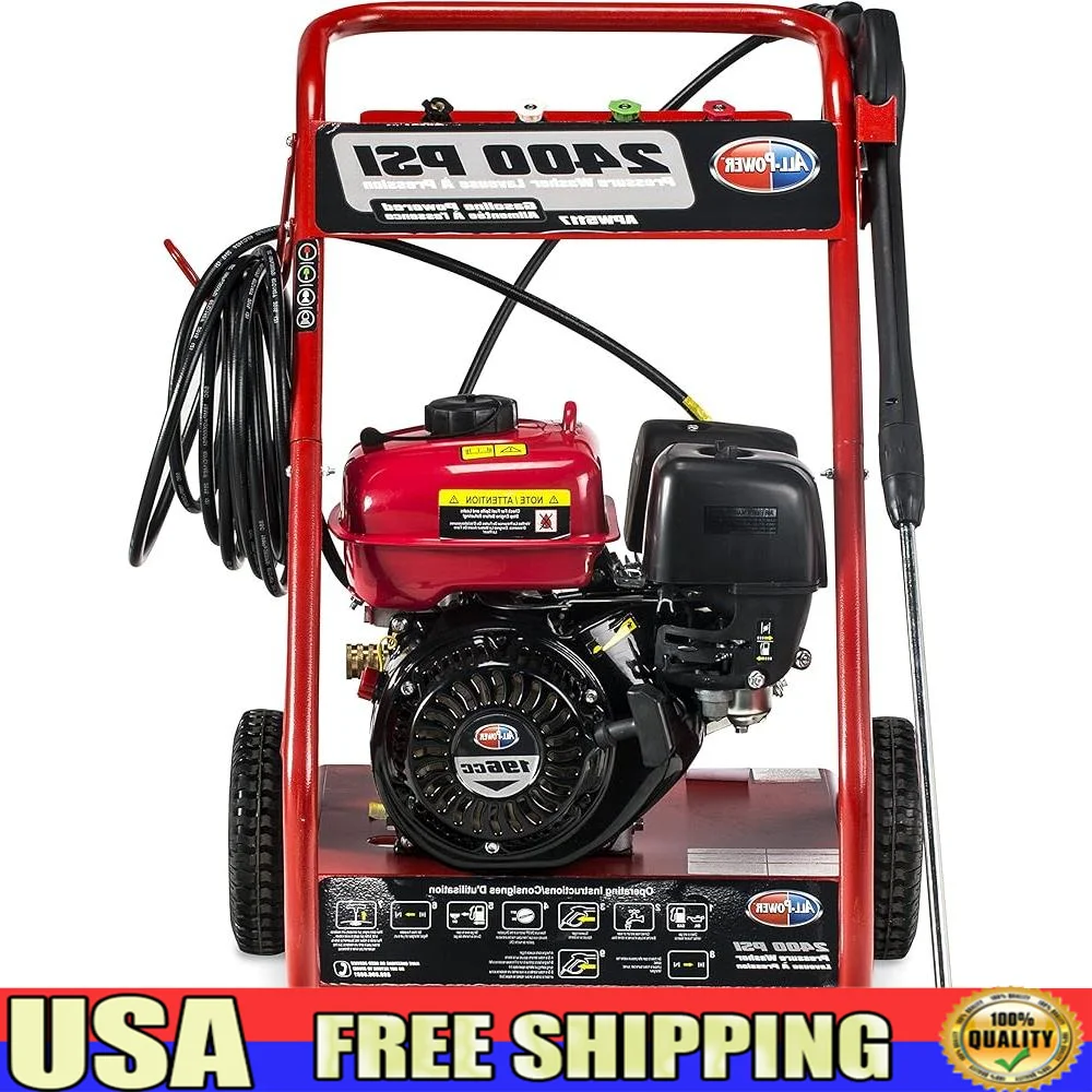 

Gas Pressure Washer 2400 PSI 2.5 GPM 25ft Hose 4 Quick Connect Nozzles 163cc Engine Heavy Duty