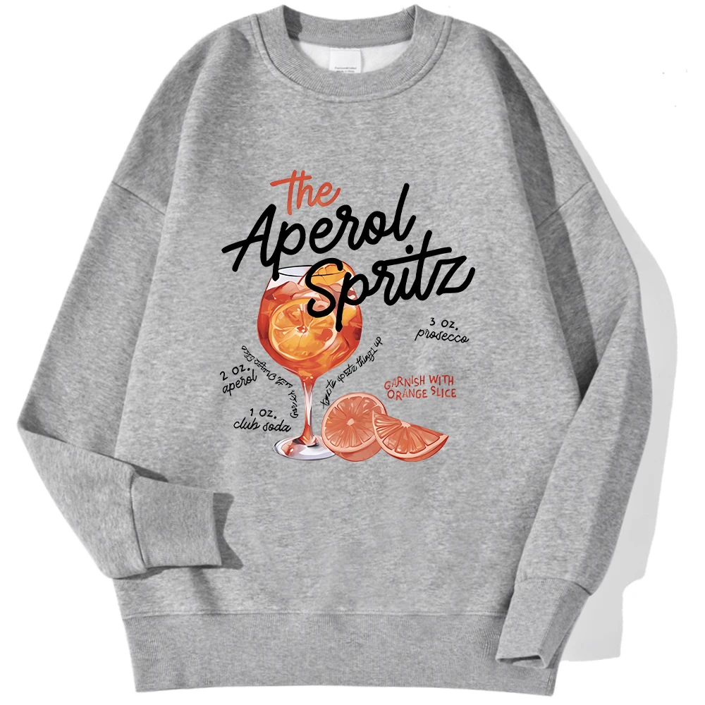 Winter Womans Sweatshirt The Aperol Spritz Retro Cocktail Printing Pullover Loose Crewneck Warm Fleece Hoodie Kawaii Sportswear