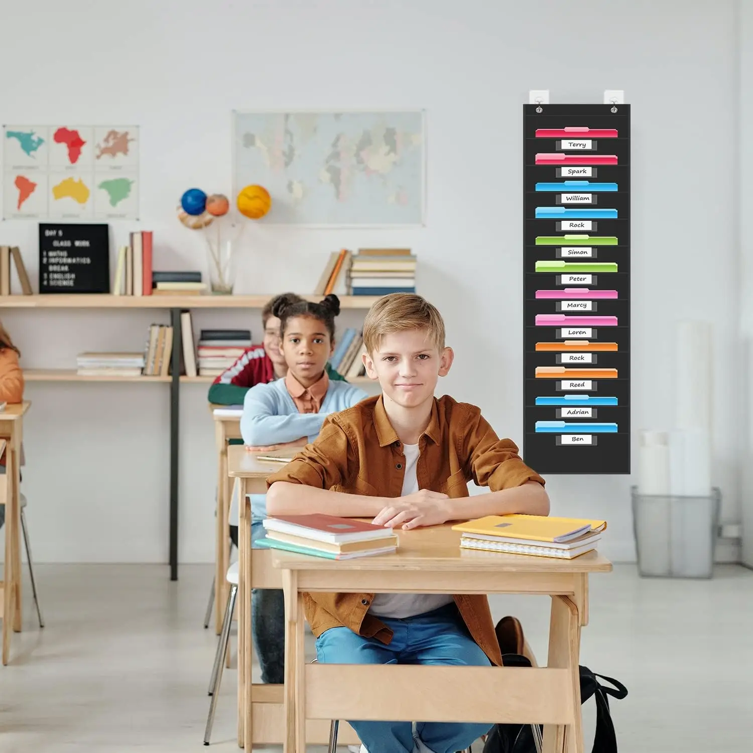 12 Pocket File Storage Chart Wall-Mounted Organizer with Hooks And Labels for  Office Organization Hanging Pocket Folder Rack