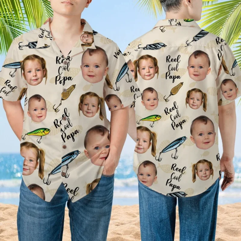 

Personalized Photo Fishing Man Hawaiian Shirt Custom Your Photo Aloha Shirt For Dad Grandpa Funny Fisherman Gift Beach Shirt