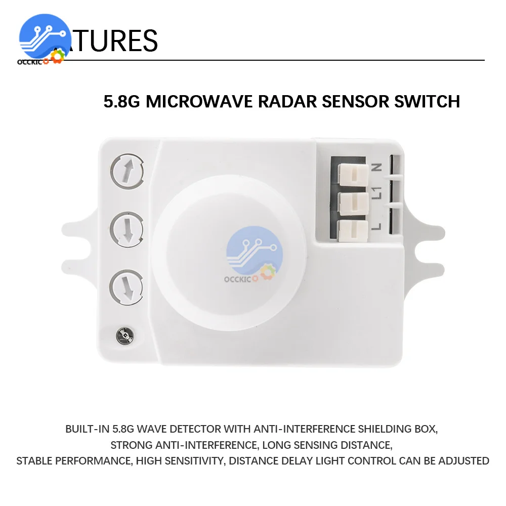 AC 220V 5.8GHz Microwave Radar Sensor Switch Human Body Motion Induction Sensor for LED Light Sensors Switches