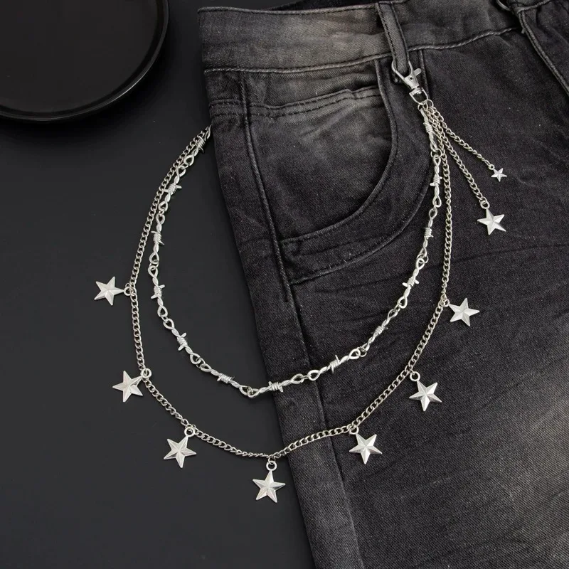 Men Women Hip Hop Double Layer Waist Chain Trendy Star Pendant Jeans Pants Bag Chain Steampunk Fashion Jewelry Gift view 6