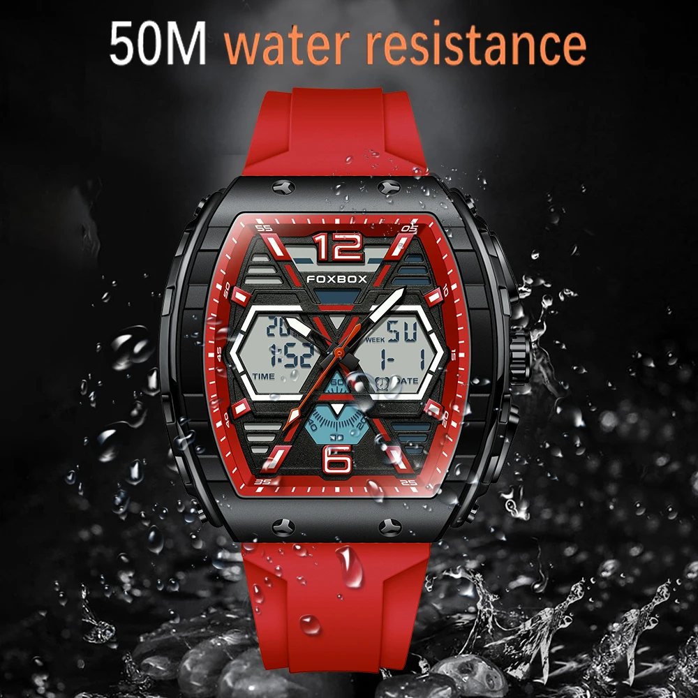 LIGE New Luxury Red Watches For Men Digital Chronograph Fashion Sport Quartz Wristwatch Man Silicone  Waterproof Men\'s Watches