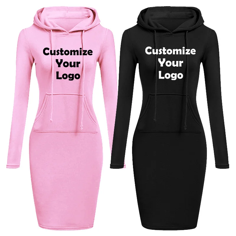 

Customized Women dress Autumn winter new solid color pocket hooded long-sleeved woman dresses