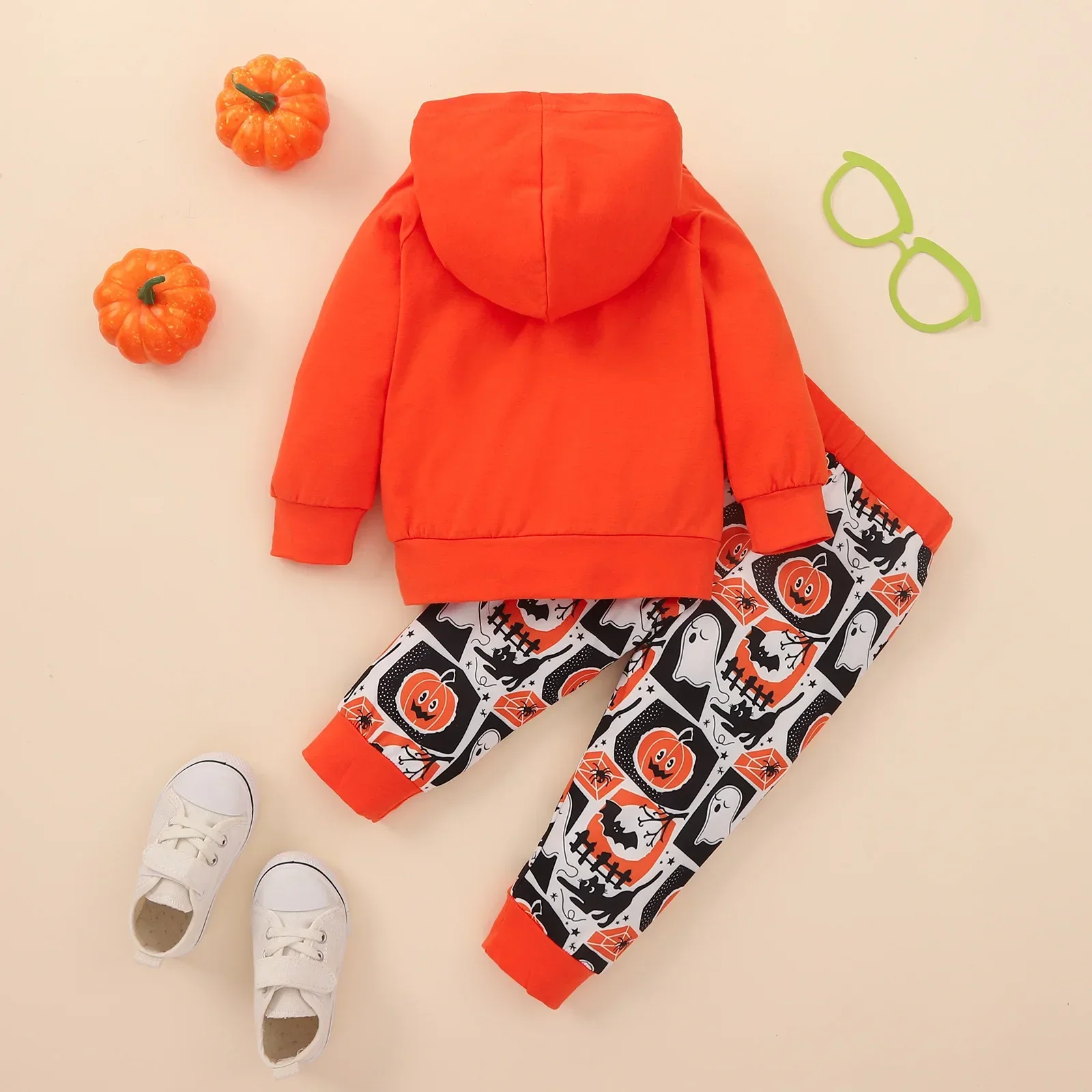 2024 Toddler Boys Girls Clothes Sets Long Sleeve Cartoon Letter Prints Hoodie Halloween T-Shirt Tops Pants Outfits Cosplay Suit