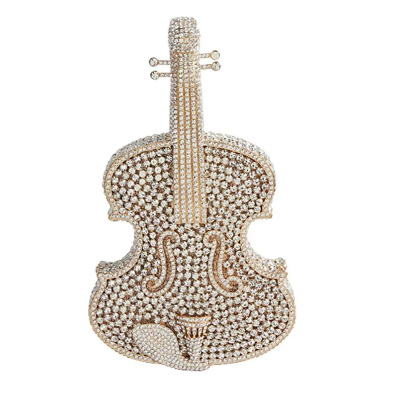 Violin-Shape Rhinestone Evening Bag Designer Luxury 15 Colors Women Hard Metal Wedding Bridal Clutches Lady Girls Diamonds Purse