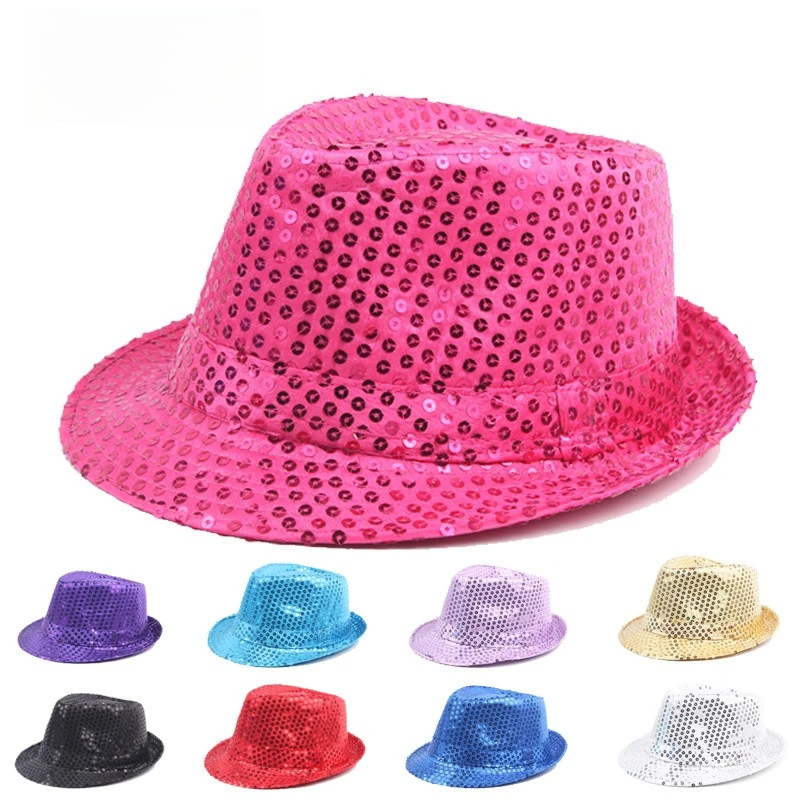 1 unidad de Sombrero de Jazz con Purpurina y Lentejuelas Brillantes, Gorra Panamá Decorada para Adultos, Ideal para Espectáculos de Danza Callejera, Cosplay y Moda, Sombreros de Mascarada