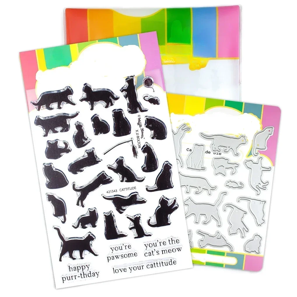 2023 November New Cattitude Sentiments Words Clear Stamps Sets and Metal Cutting Dies Cat Scrapbooking For Greeting Card Making