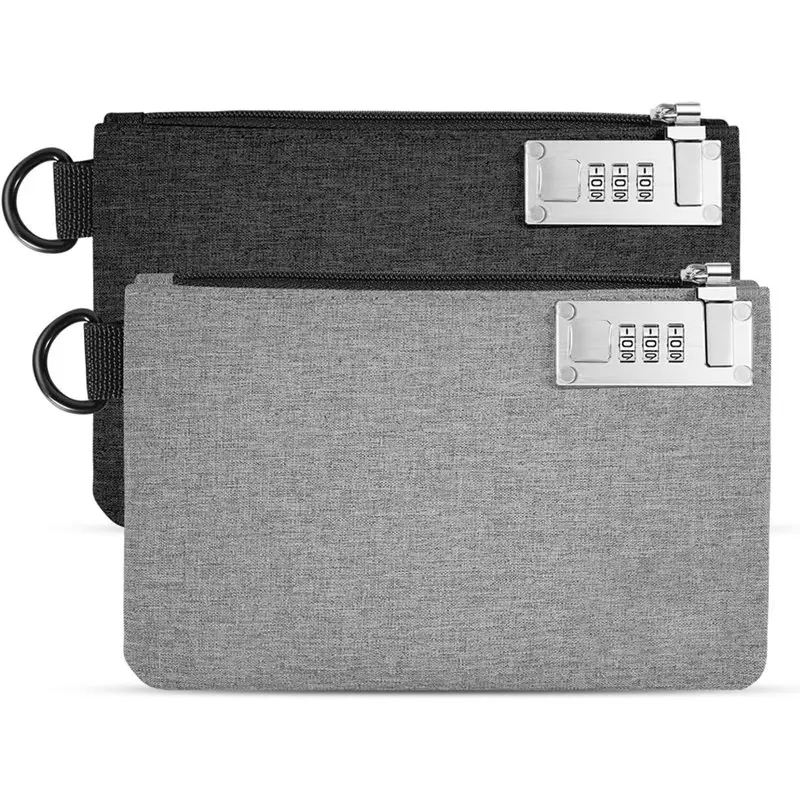 

24-Hour Delivery Aerthezu Money Bag With Lock& Zipper, Travel Safe Cash Locking Bank Pouch In Black& Grey(2 Pack)