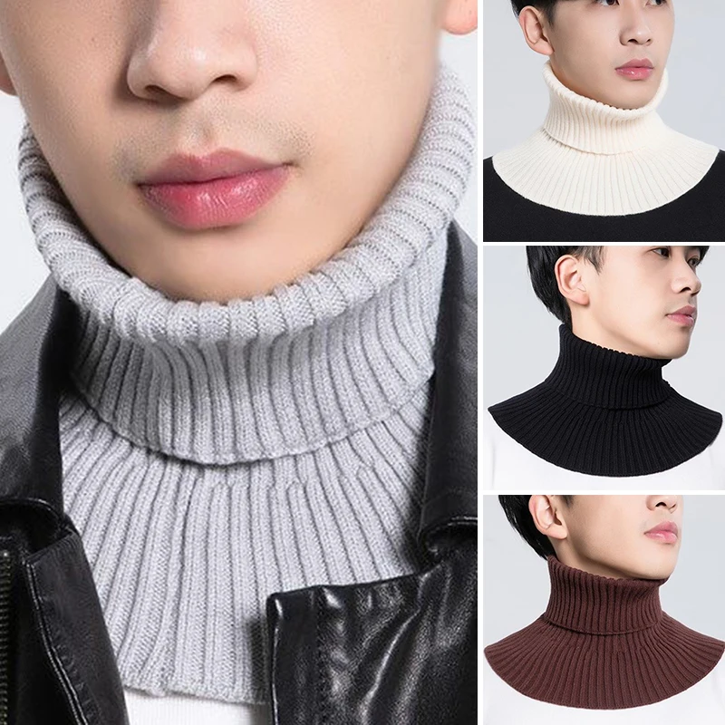 Men Winter Ribbed Knitted Scarf False Collar Cycling Neck Guard Elastic Neck Sleeve Fake Collar Windproof Detachable Neck Sleeve