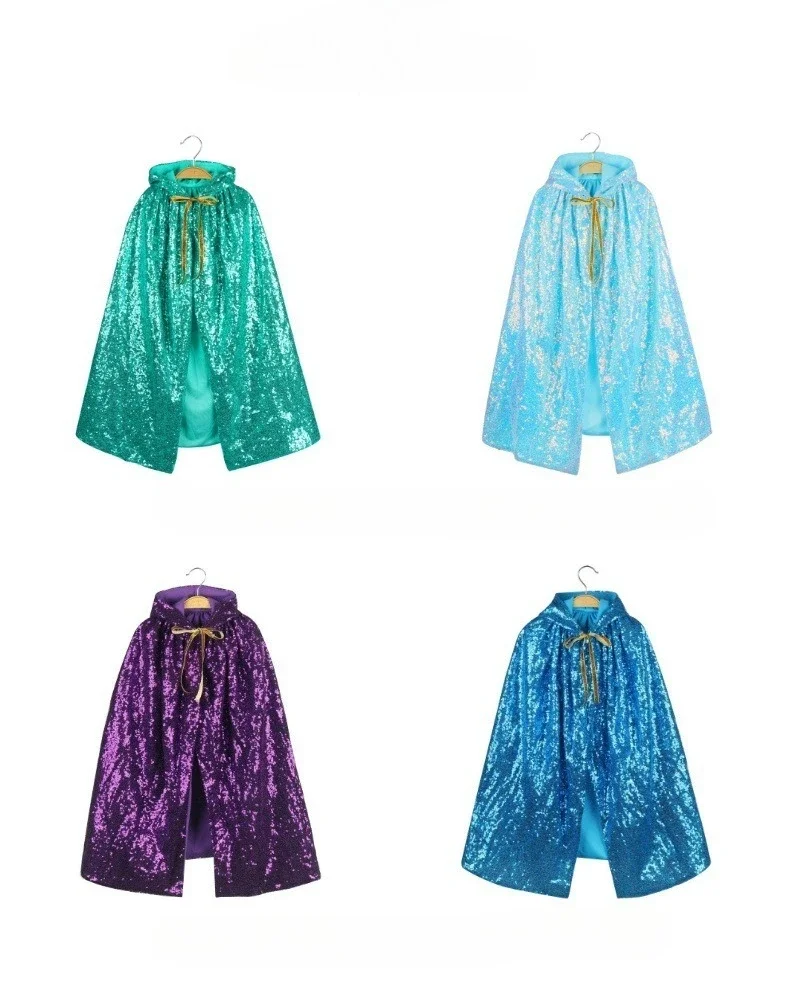 Hochwertiger Kinder-Umhang mit glitzernden Pailletten, stilvoller Schal-Mantel, trendiges grenzübergreifendes Outfit für Mädchen, geeignet für Feiertage und Themenveranstaltungen. – Detail 2
