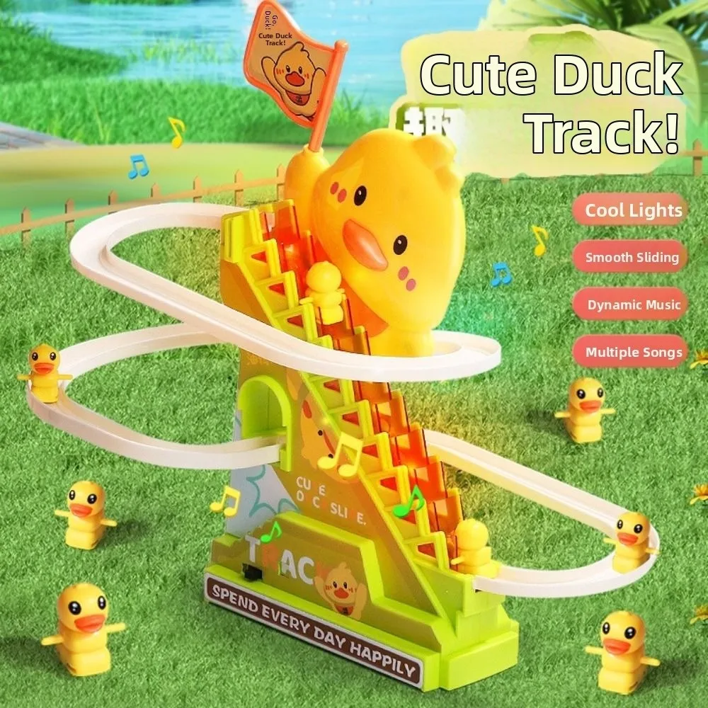 

Creative Ducklings Climbing Stairs Cartoon with Lights and Music Electric Duck Track Cute Yellow Duck Roller Coaster
