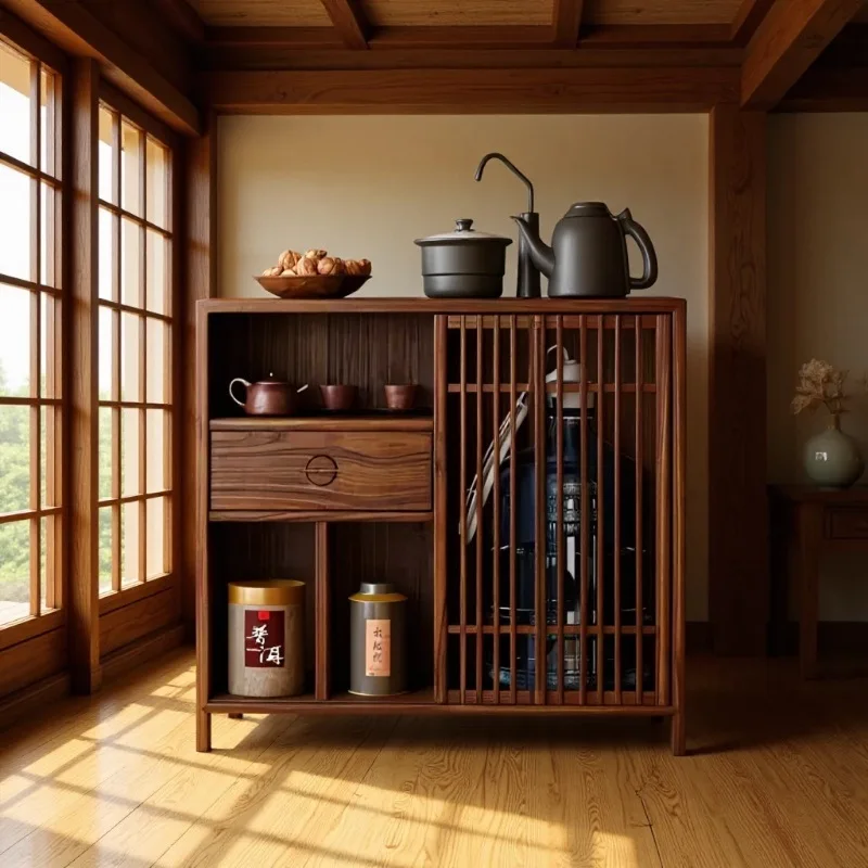 New Chinese solid wood cabinet, old elm living room boiling water cabinet, bucket integrated multi-functional locker