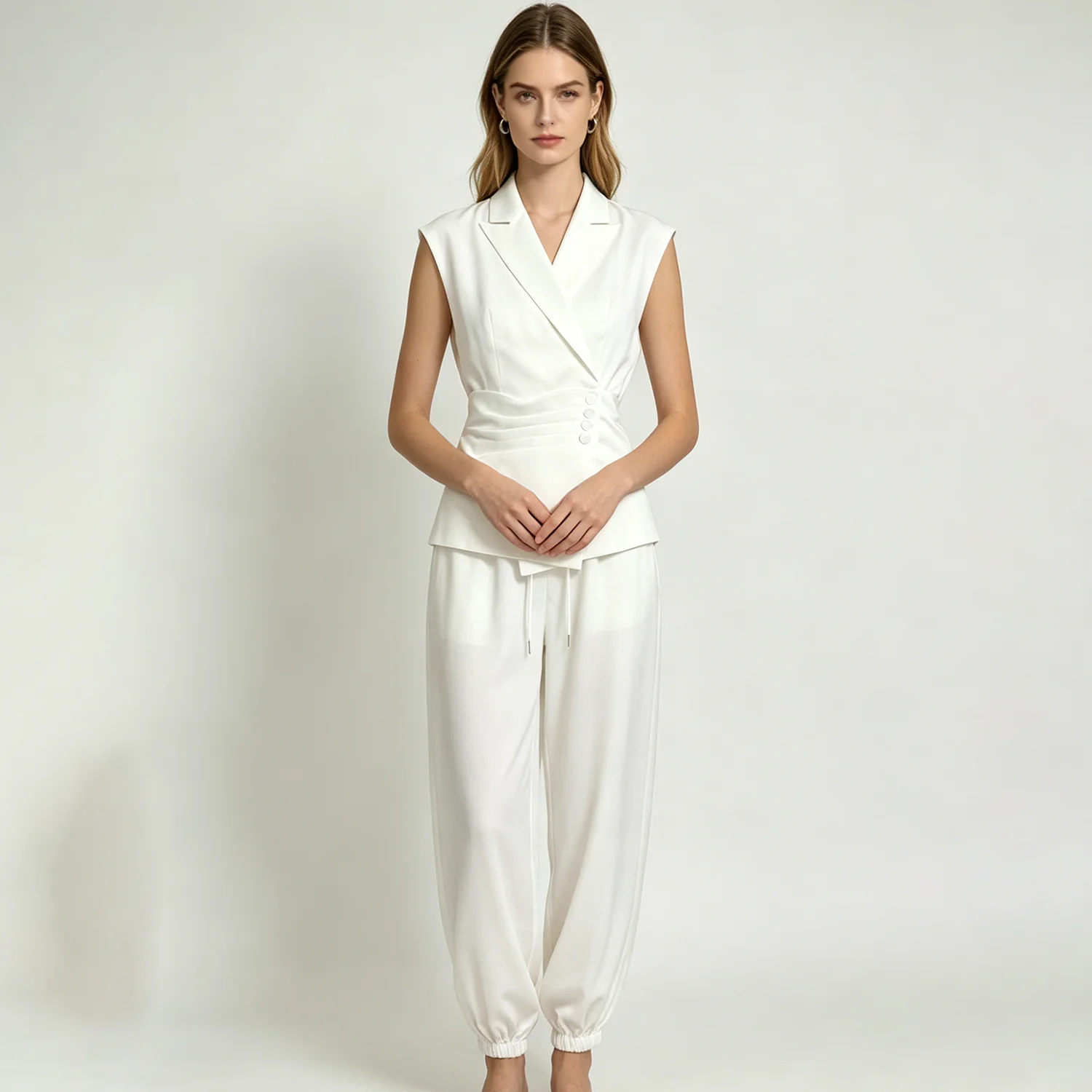 

LIMO 2026 New 2-Piece Set Women Sleeveless Blazer & Jogger Pants Suit Elegant Office Casual Tracksuit