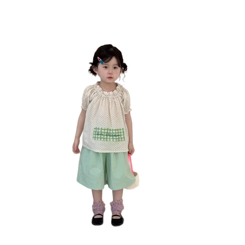 2026 Girls' Polka Dot Summer New Patch Doll Shirt Loose Top Design Cute Hot Selling Item