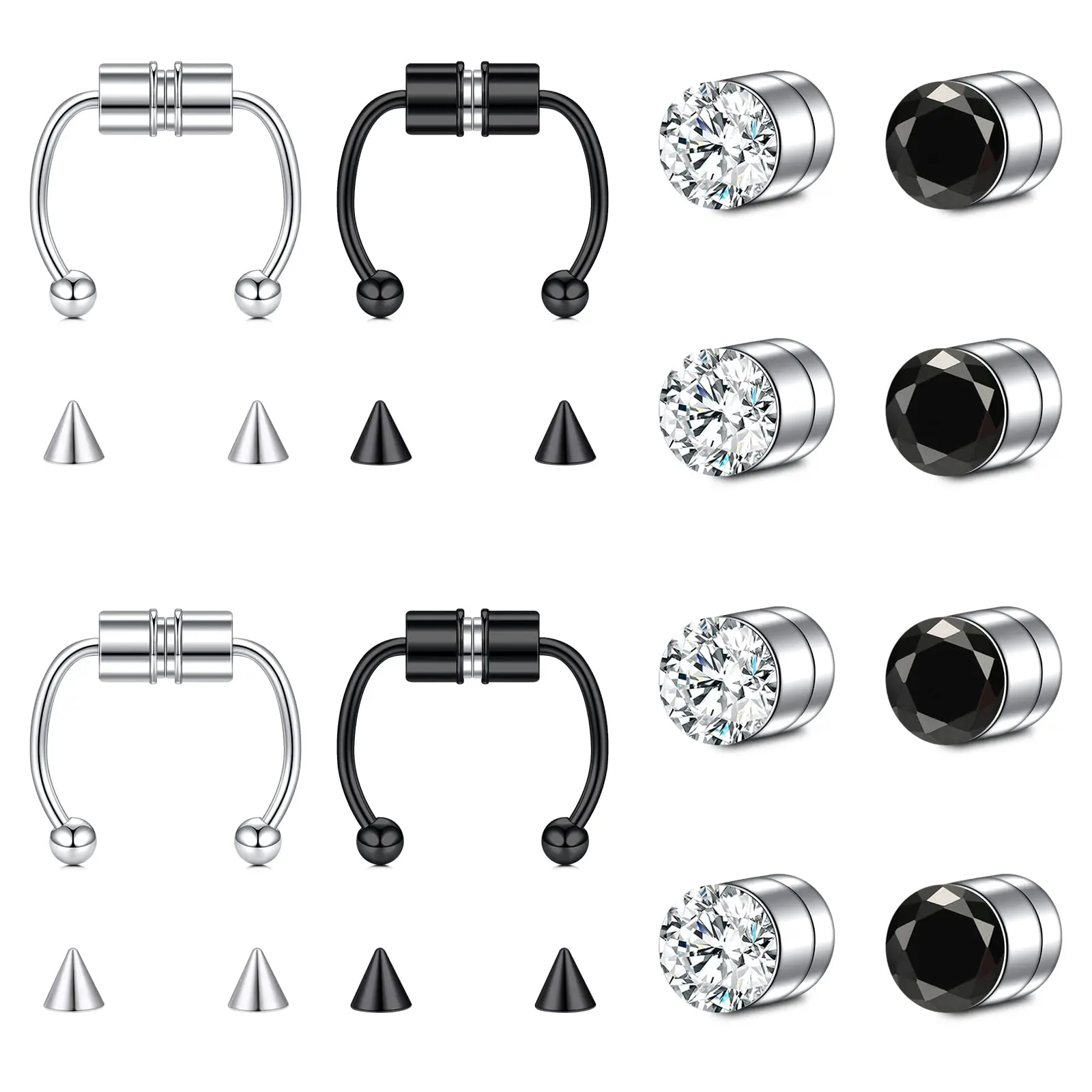 

12 шт. поддельные бриллиантовые кольца для носа для женщин панк поддельные Двойные серьги для мужчин и женщин без пирсинга
